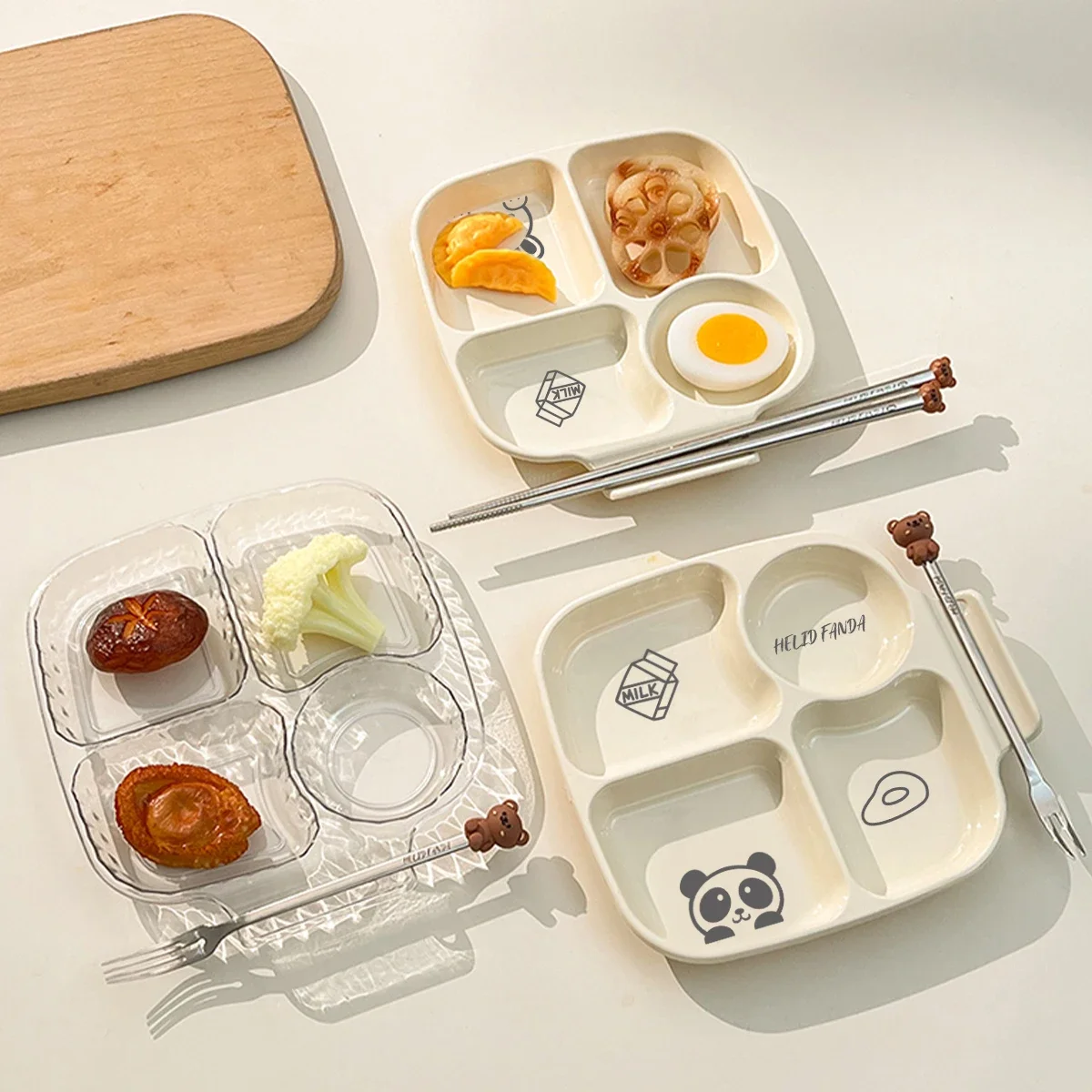 

4 Compartments Square Plastic Divided Dinner Plate Portion Control Food and Stackable Salad Fat Reducing Plate