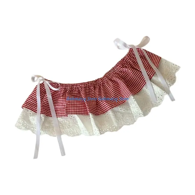 573B Contemporary Checkered Waist Wrap Skirt With Lace Edging And Adjustable Belt Aesthetic Dance Skirt for Women