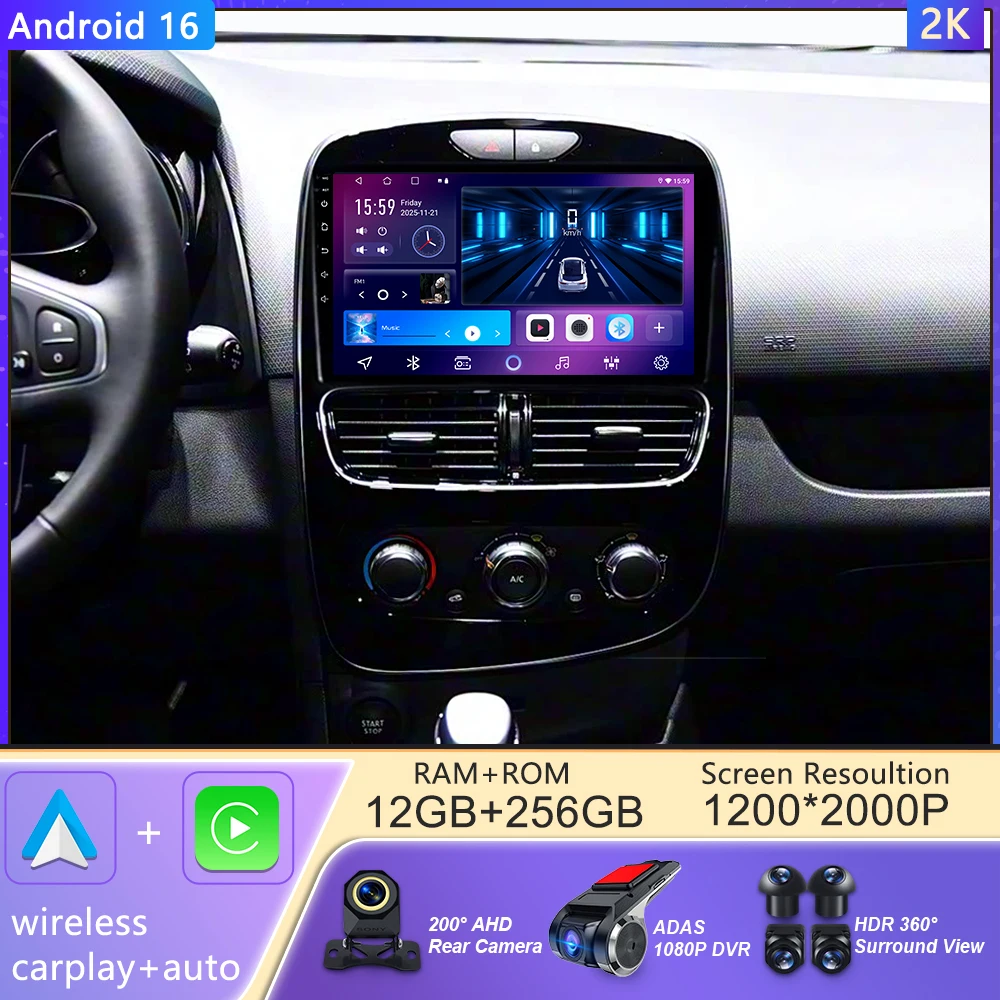 Android 16 For Renault Clio 4 ZOE 2012 - 2017 Car Multimedia Player Carplay Auto Radio Video Stereo Navigation GPS 2DIN WIFI DSP