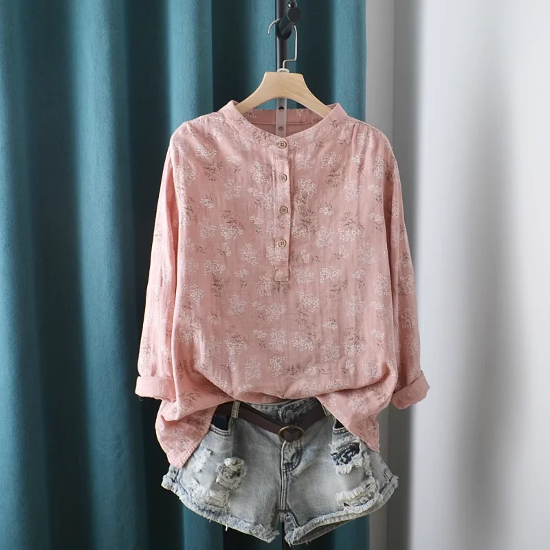 

Enianechu осенняя одежда женская 100% хлопчатобумажная пряжа белые розовые рубашки с цветочным принтом в деревенском стиле блузки с длинными рукавами дышащие топы