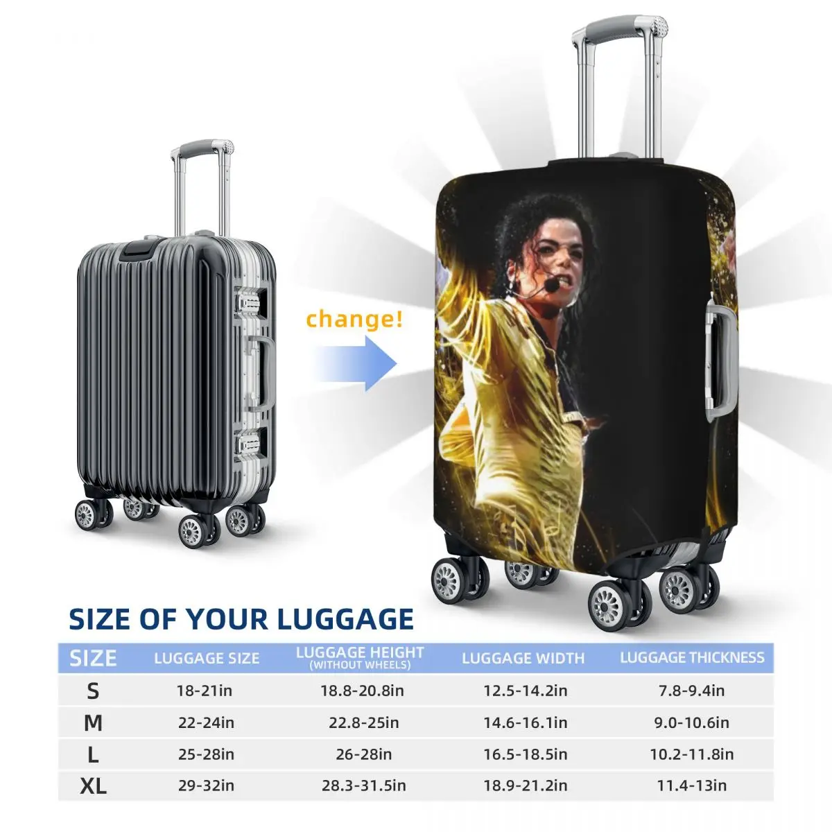 Michael Jackson Print Luggage Protective Dust Covers Elastic Waterproof 18-32inch Suitcase Cover Travel Accessories