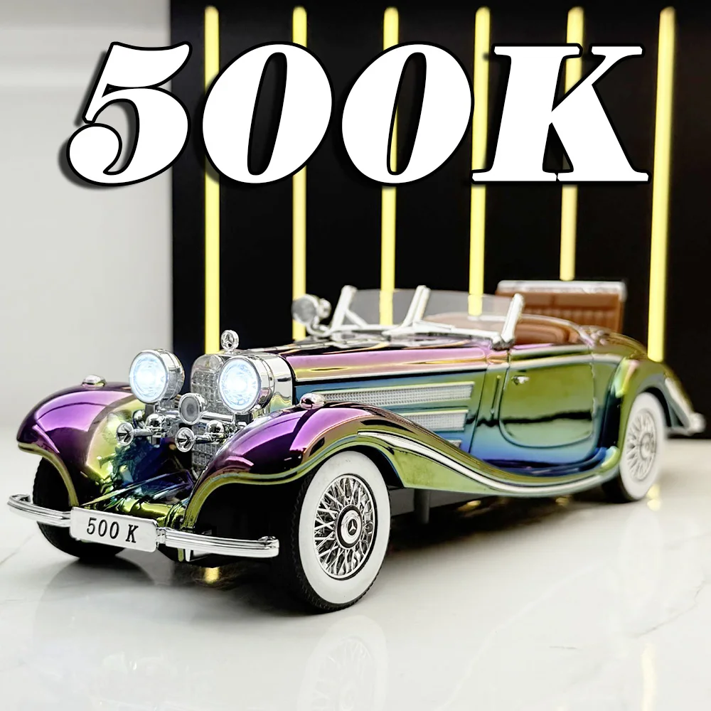 

1:24 500K миниатюрная винтажная модель автомобиля, игрушки из сплава, литой под давлением звук, свет, двери, открытые откатные коллекционные модели для детей, подарки