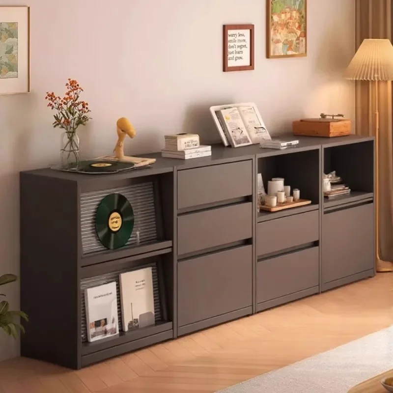 Solid wood core black module combination cabinet living room storage dustproof dining side floor locker bookshelf
