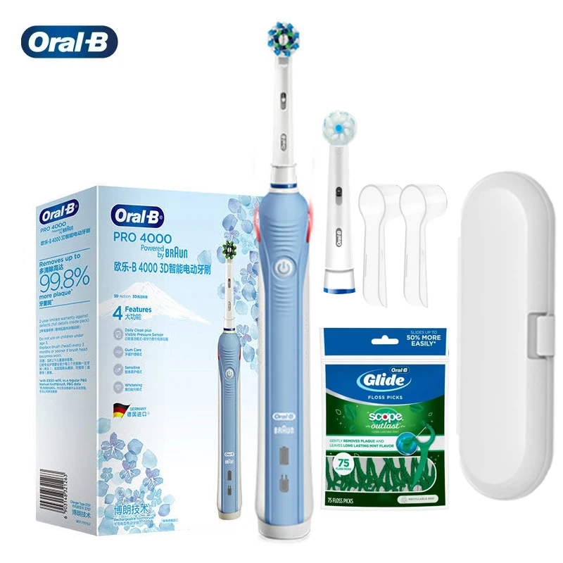 

Электрическая зубная щетка Oral B P4000, профессиональная зубная щетка с 3D эффектом, профессиональная 4000 перезаряжаемая электрическая зубная щетка с 75 зубьями