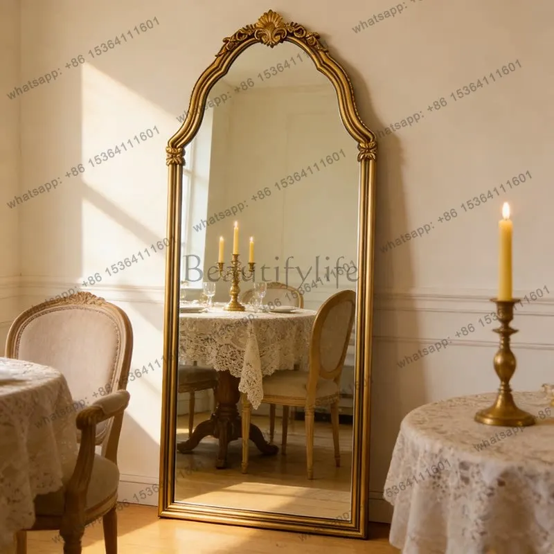 

French retro carved full-length mirror home bedroom light luxury high-end luxury fitting mirror