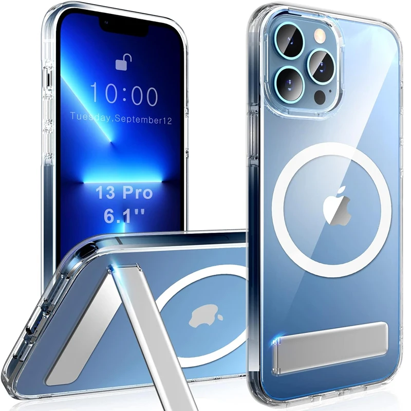 UYUXIO Klare magnetische Handyhülle mit Ständer für iPhone 17 Pro Max 16 15 14 Plus 12 13 Mini 11 Standhüllen mit Halterung