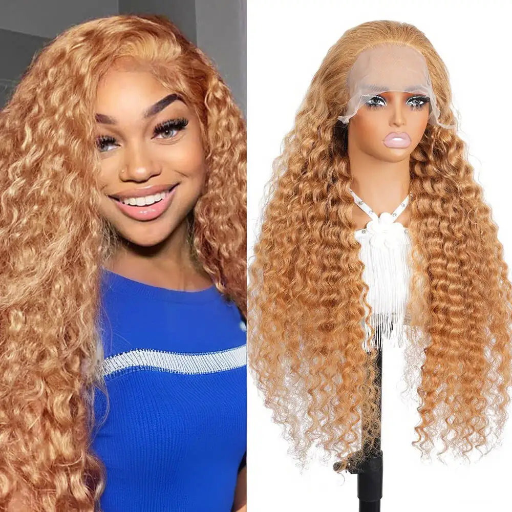 

Honey Blonde Wig Human Hair Deep Wave Lace Front Wigs Human Hair #27 Color Blonde Curly 13x6 Hd Lace Front Wigs PrePlucked Curly