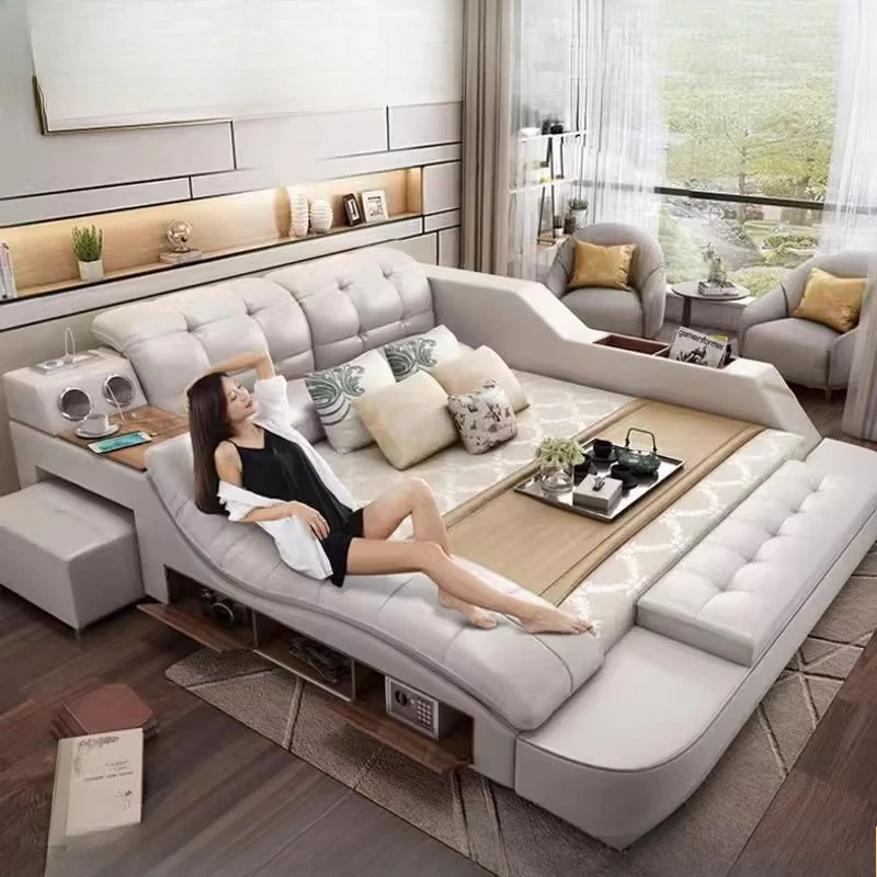 

European Home Bed Multifuncional Electric Double Smart Bed Modern Design Sleeping Cama De Lujo Para Dormitorio Furnitures