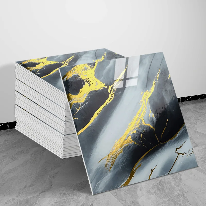 30*30cm 10PCS Self-Adhesive Marble Wallpaper Gold Vein 3D Tiles Waterproof Peel&Stick for Bathroom Kitchen DIY Home Makeover