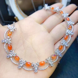 FS S925 Sterling Silver Inlay 4*6mm Natural Fire Opal Fine Luxury Necklace Weddings Jewelry for Women With Certificate MeiBaPJ