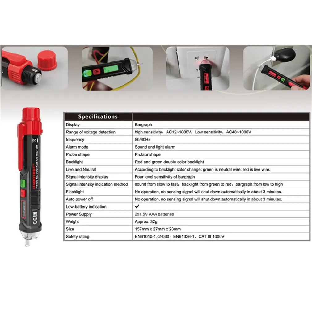 HT100 Non-contact Test Pen High-precision Sound and Light Alarm Multi-function Digital Display Induction Test Pen