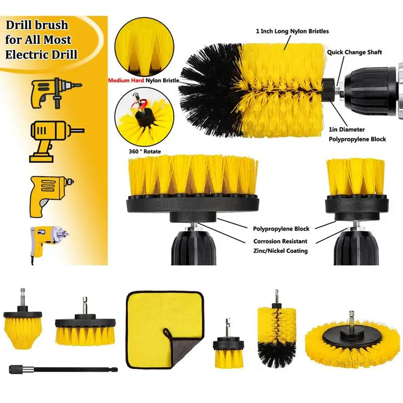 Drill Scrubber Brush Kit 7 Pieces Power Scrubber Cleaning Brush Drill Cleaning Brush Attachment Set For Bathroom Tub Shower Tile