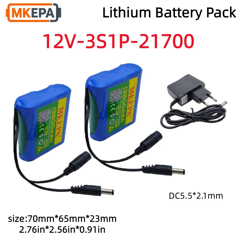 

21700 12V 3S1P 13.8Ah Rechargeable Lithium-ion Battery Pack DC for Backup Power Supply CCTV Camping Equipment+12.6V 1A Charger