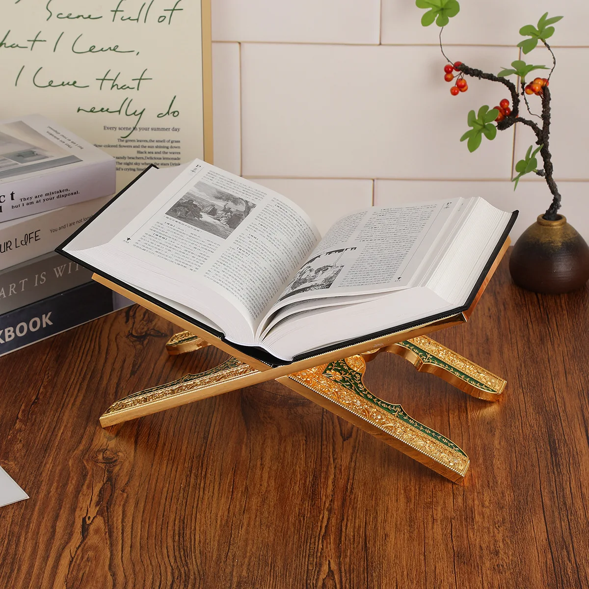 

New European Carved Pattern Book Stand | Foldable Ethnic Style Base | Portable Book Holder for Reading & Display