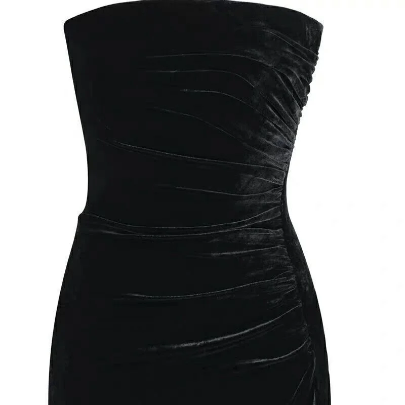 Sexy lange fluwelen avondjurk voor dames Par Ball Dinner Celebration Hoge taille Svel Pure Color KTV-kostuum