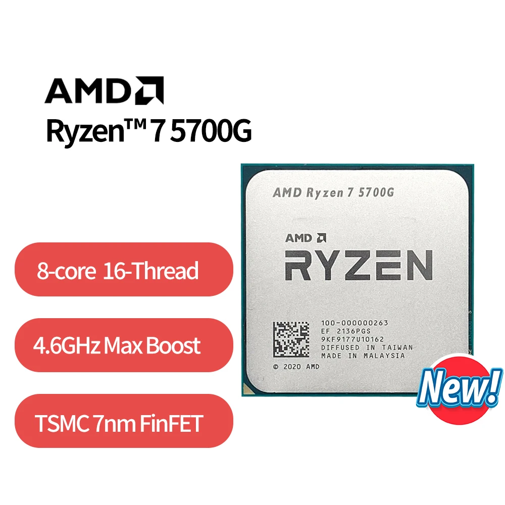 NEW AMD Ryzen 7 5700G R7 5700G 3.8GHz Eight-Core 16-Thread 65W CPU Processor L3=16M 100-000000263 Socket AM4 NO FAN