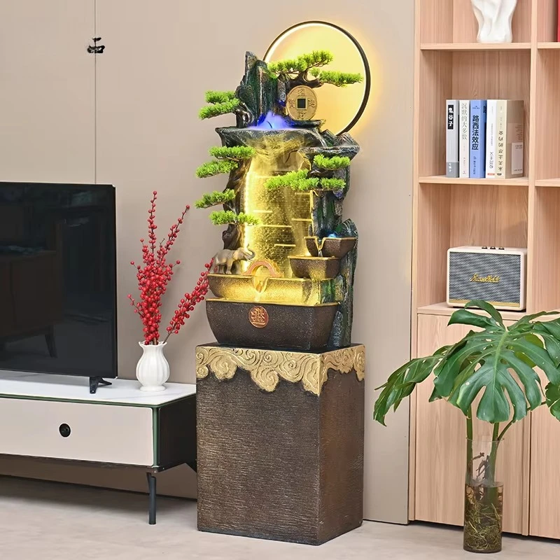 Fontana cinese per roccioso a parete con tenda d'acqua, acqua circolante paesaggistica, soggiorno per ufficio, decorativo dal pavimento al soffitto