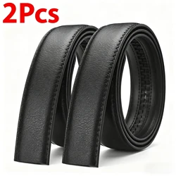 2Pcs 3.5cm/1.37inch Width Black Soft PU Leather Men Belts Body No Buckle Straps for Automatic Buckle Men's Belt Without Buckle