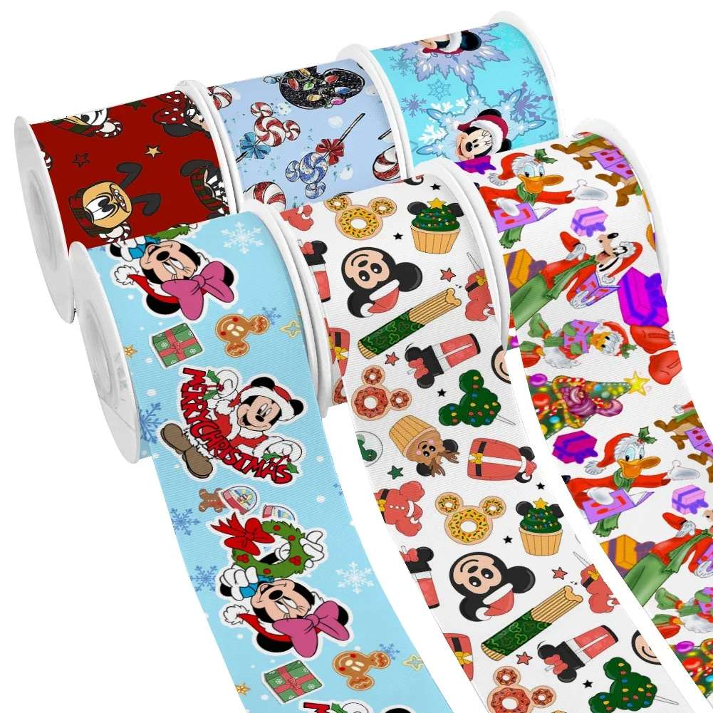 Disney-Ruban en satin gros-grain imprimé Minnie Mouse, dessin animé de Noël, emballage cadeau, nœud de cheveux, artisanat, 50 mètres