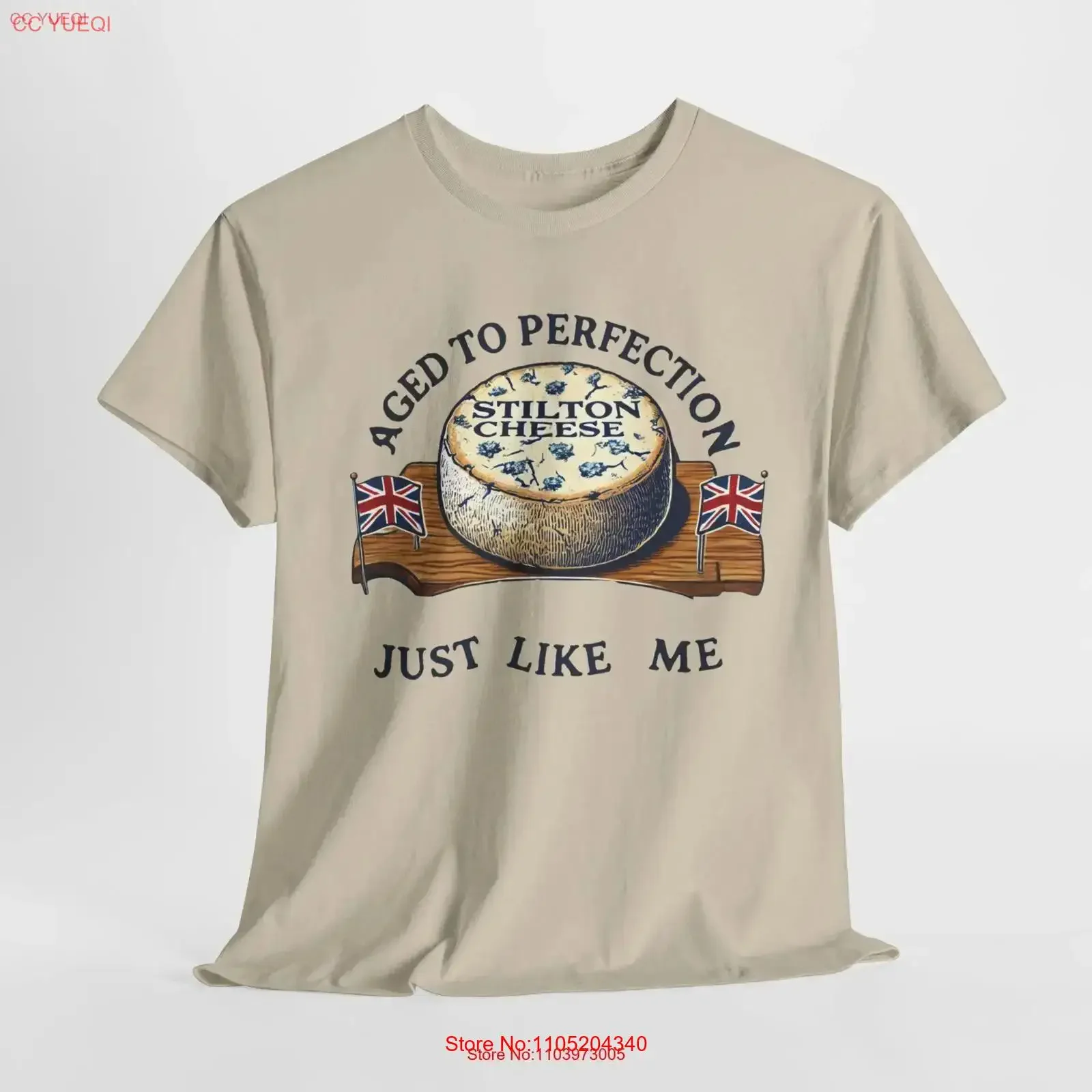 Stilton Queso envejecido a la perfección Camiseta Amante del queso Camisa Bandera británica Foodie vintage Lavado Elegante Unisex Cómodo
