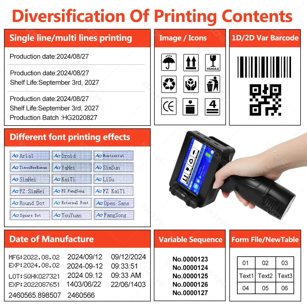 Imagem -06 - Impressora a Jato de Tinta Portátil Portátil Tinta Preta de Secagem Rápida qr Batch Data Number Logo Time Coding Máquina Multilíngue 12.7 mm