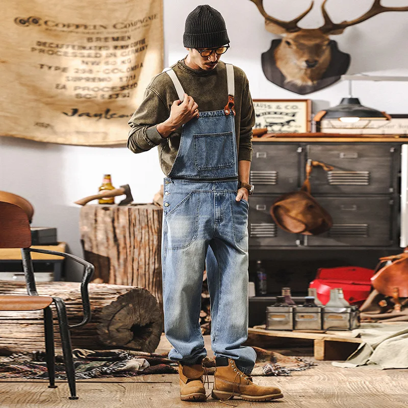 جينز أمريكي عتيق للرجال وزرة قابلة للفصل 2025 موضة جديدة ماركة ربيعية فضفاضة للرجال