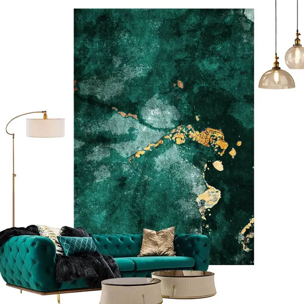 Light Luxury Dark Green Abstract Marble Living Room Bedroom Bedside Carpet Floor Mat Large Area Rug for Living Room