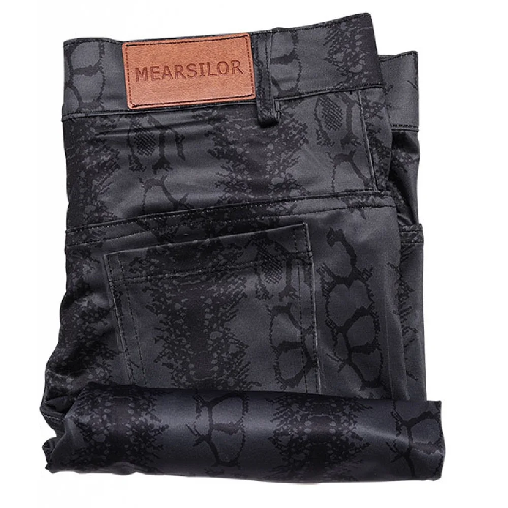 Fad Men All-Match Style Motorcycle Trousers Fashion Imitate Snakeskin Grain Leggings High-Elastic Milk Silk Casual Pencil Pants
