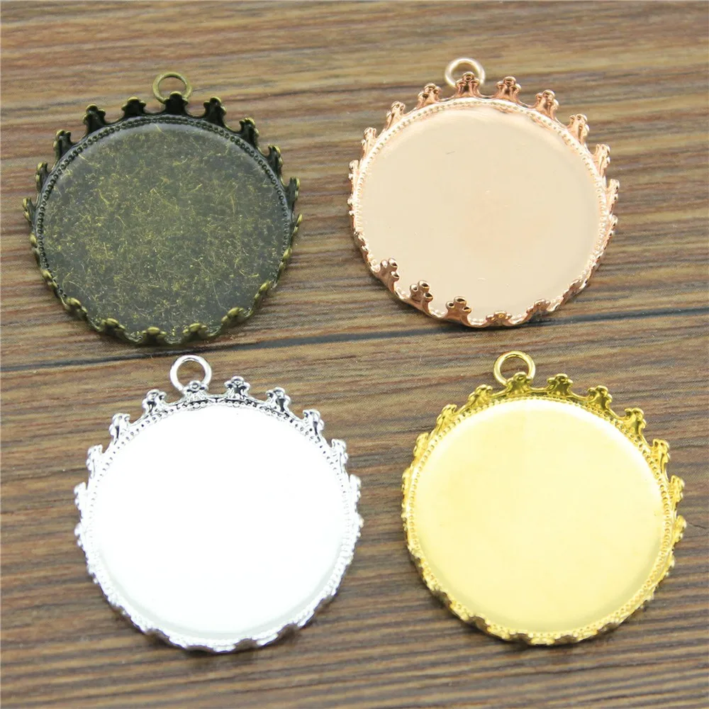 WYSIWYG 10pcs 6 Colors Fit 15/20/25mm Glass Cabochon Crown Edge Cameo Base Setting, DIY Pendant Tray Blank