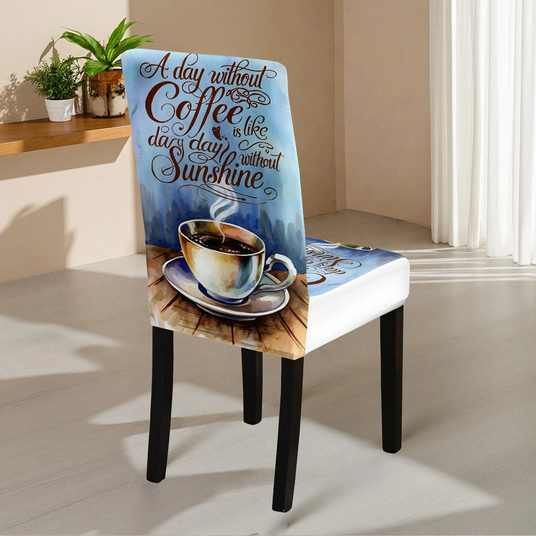 2024 New Coffee Theme Elastic Chair Cover, All - inclusive Stretch Dining Chair Slipcover, Washable & Fade