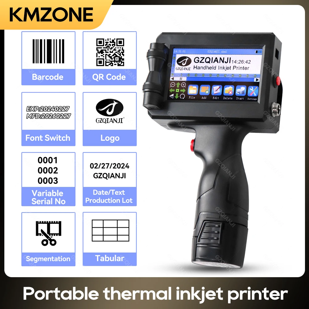 

Portable thermal inkjet printer 12.7mm multi-language code date number logo expiry date label plastic carton hand jet printers