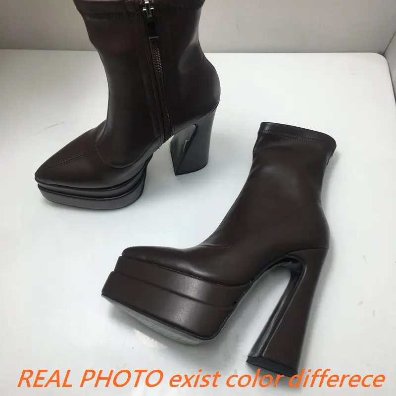 REAVE CAT Ladies Boots 15cm Shaft Stretchy Pointed Toe High Heel 6 inch Platform 5cm Big Size 46 Party