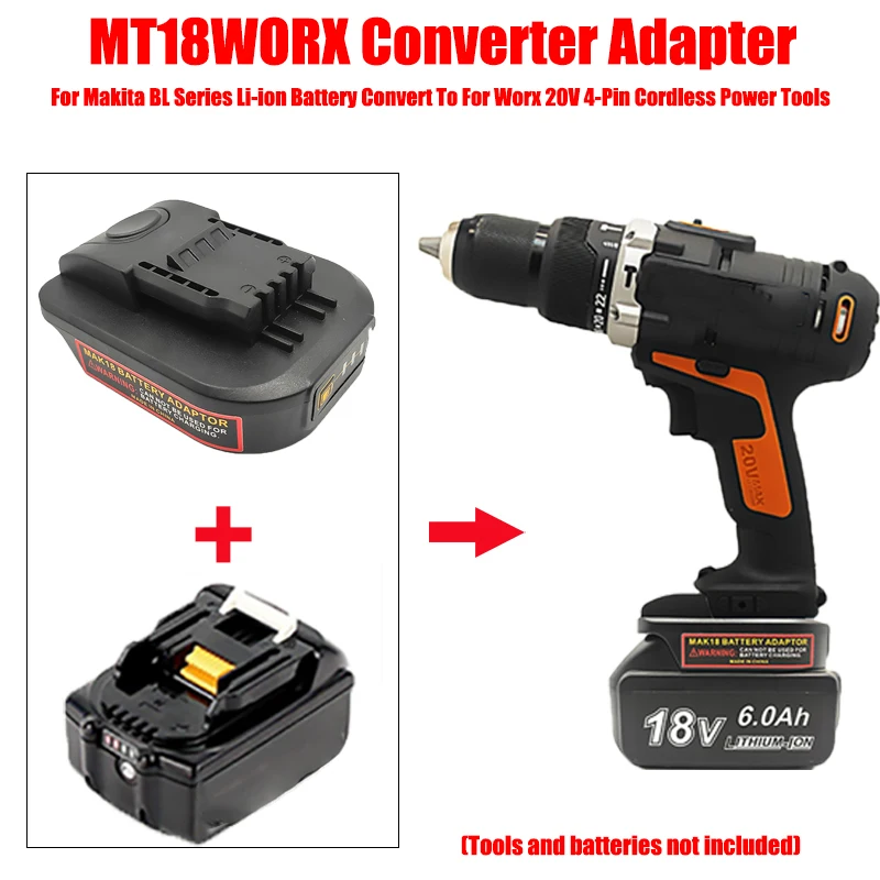 

For WORX 4-pin Tools MT18WORX Battery Adapter for Makita 18V Li-ion Batteries To for WORX 20V 4-pin Li-ion Battery Power Tools
