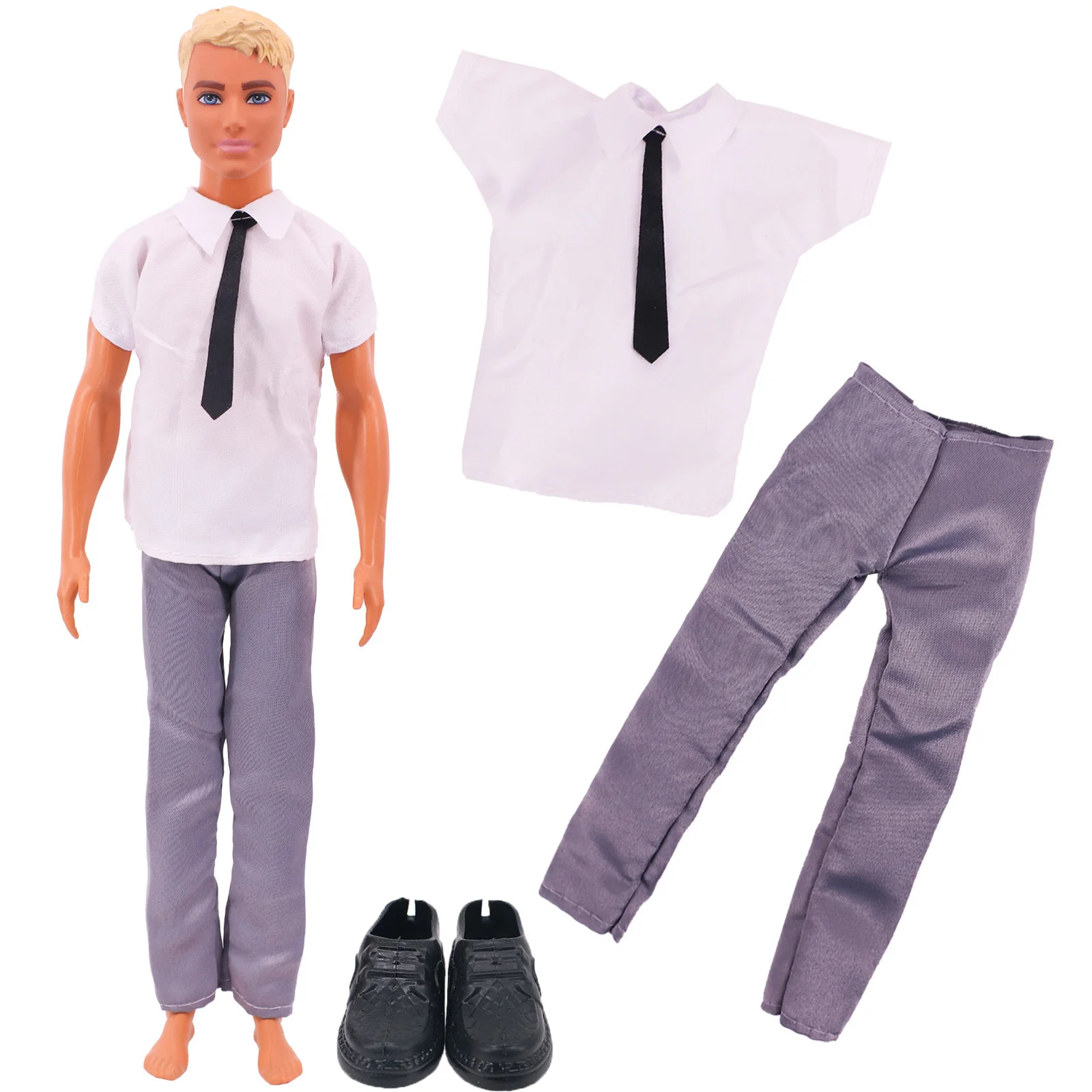 Ken\'s Clothes T-shirt + Trousers + Men\'s Leather Shoes For 30Cm American Doll Clothes 1/12 BJD Suit Girls DIY Toys Birthday Gift