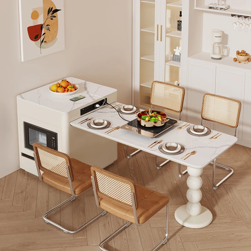 Integrated Household French Entry Lux High-End Multi-Functional Stone Plate Dining Tables and Chairs Set