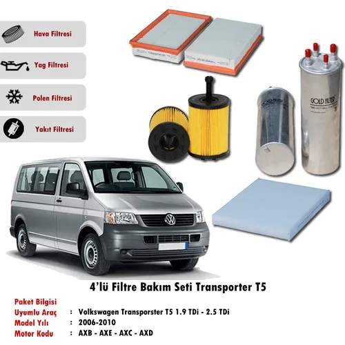 Gold Filter Vw Transporter T5 2.5 Tdi Filter Maintenance Kit 2003-2010 4 Lu