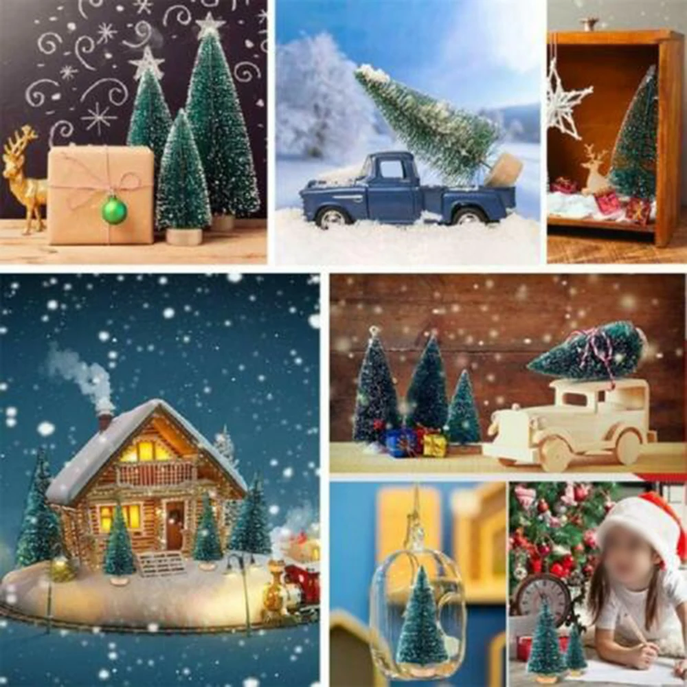 

12 Pcs Mini Sisal Christmas Trees Decorations Snow Frost Small Pine Tree For Home Merry Party Desktop Decor Holiday Supplies