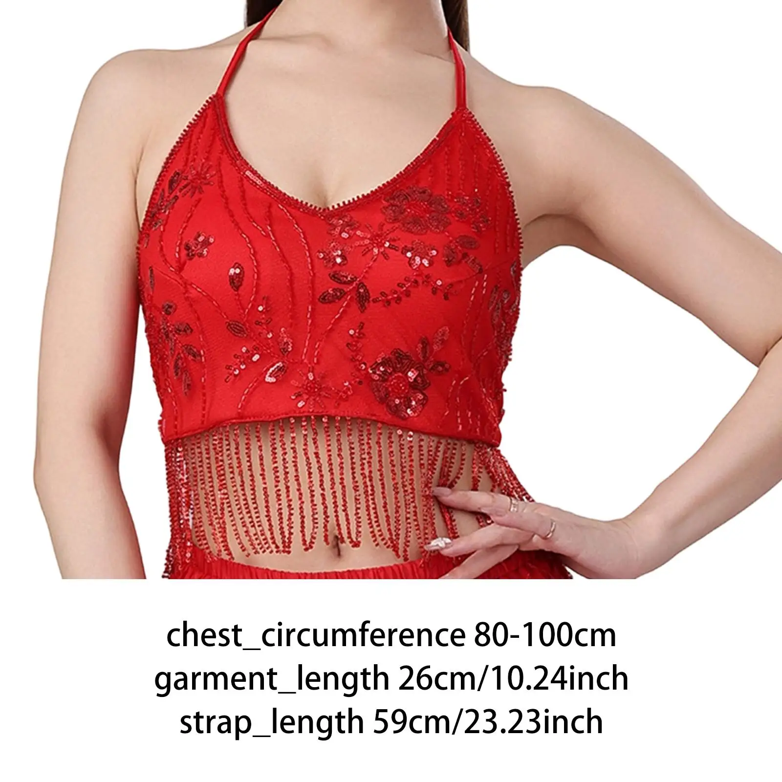 طقم بدلة رقص شرقي للسيدات، قميص قصير بشراشيب لامع قابل للتعديل لملابس الحفلات #6