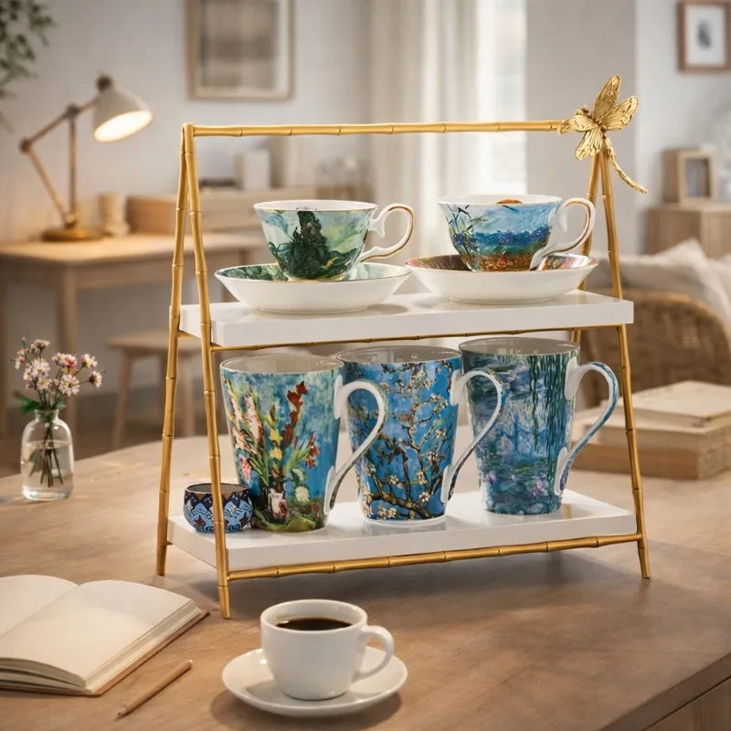 

Luxury Marble & Metal Display Tray,Premium Cup Holder for Home Bar & Tea Station, Multi-Functional Dessert Server & Decor Accent