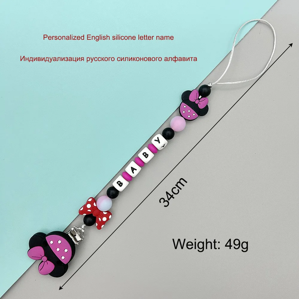 Customized Letters Name Baby Cartoon Silicone Luminous Beads Pendant Pacifier Clips Chains Holder Teether Baby Kawaii Toy Gifts