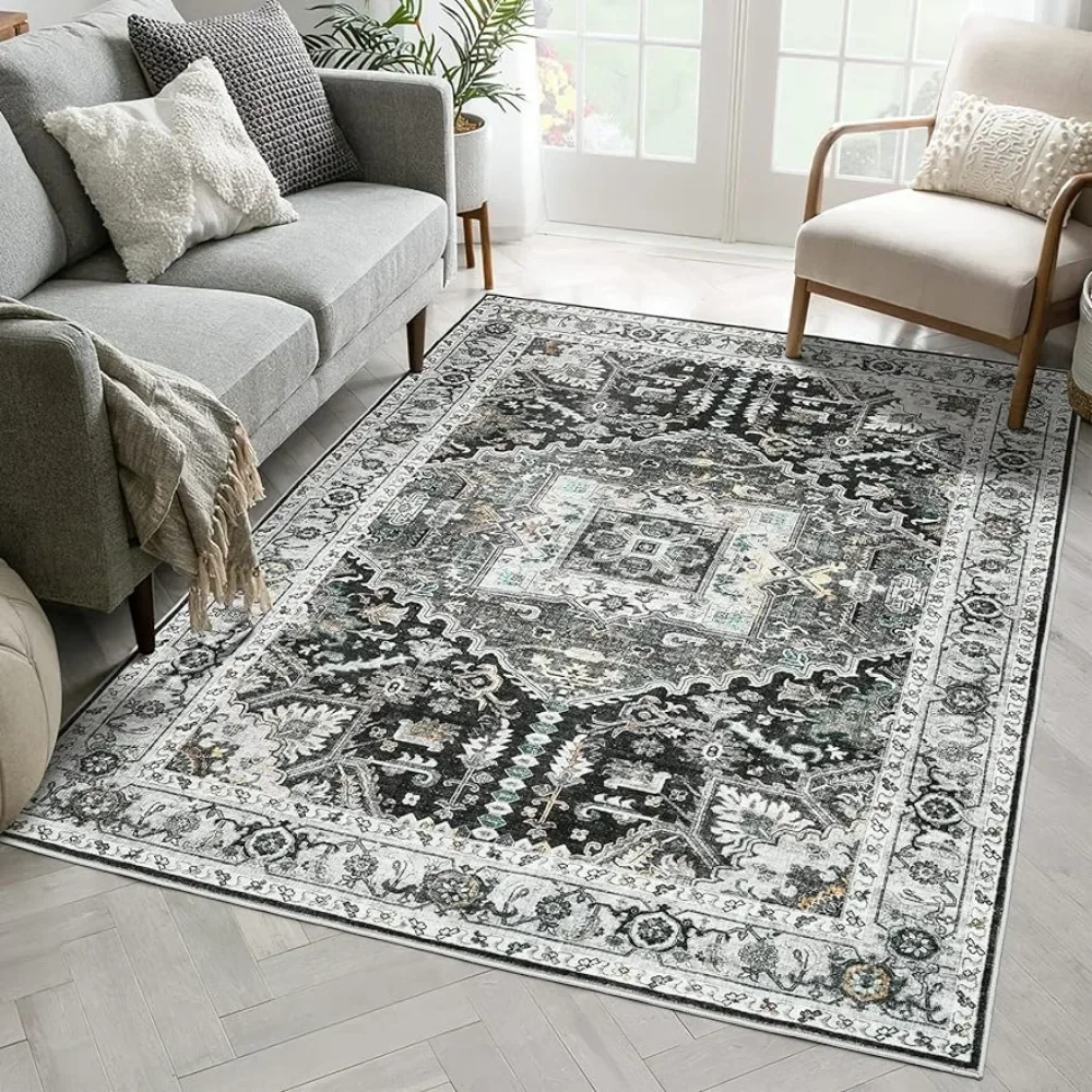 

Area Rugs,Washable Rug Anti-Slip Backing Area Stain Resistant,Vintage Printed Decor Large Carpet Grey Green,8'x10'