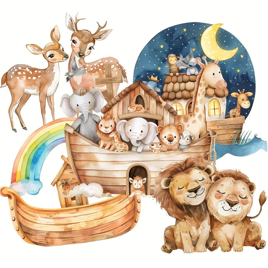90 Stück niedliche biblische Charaktere Noah's Ark Aufkleber mit Tieren, Arkenmustern, für Scrapbooking, Junkjournal, Flaschenaufkleber – Detail 4
