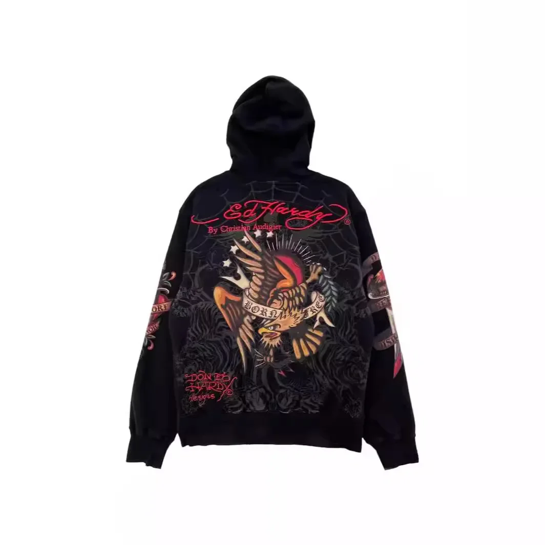 American Street Fashion Loose Hoodies Y2K Harajuku Printed Zip Up Unisex Hip Hop Sweatshirts Oversize Trendy Zipper Jacket Coats