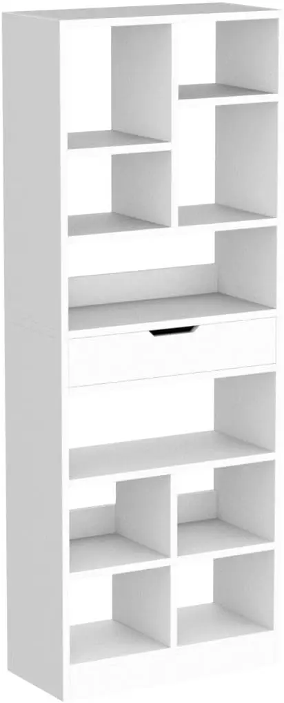 IOTXY Wooden Open Shelf Bookcase - 71 Inches Tall Freestanding Display Storage Cabinet Organizer with 10 Cubes and a Drawer