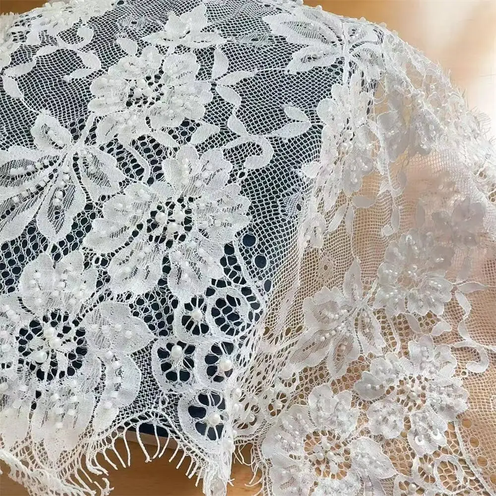 3M. Seilbestickte Perlenqualität, weiße, genähte Perlenspitze, Spitzenkopfschleier, Hochzeitskleid, Dekorationszubehör, handgemachte Spitze zum Selbermachen – Detail 4