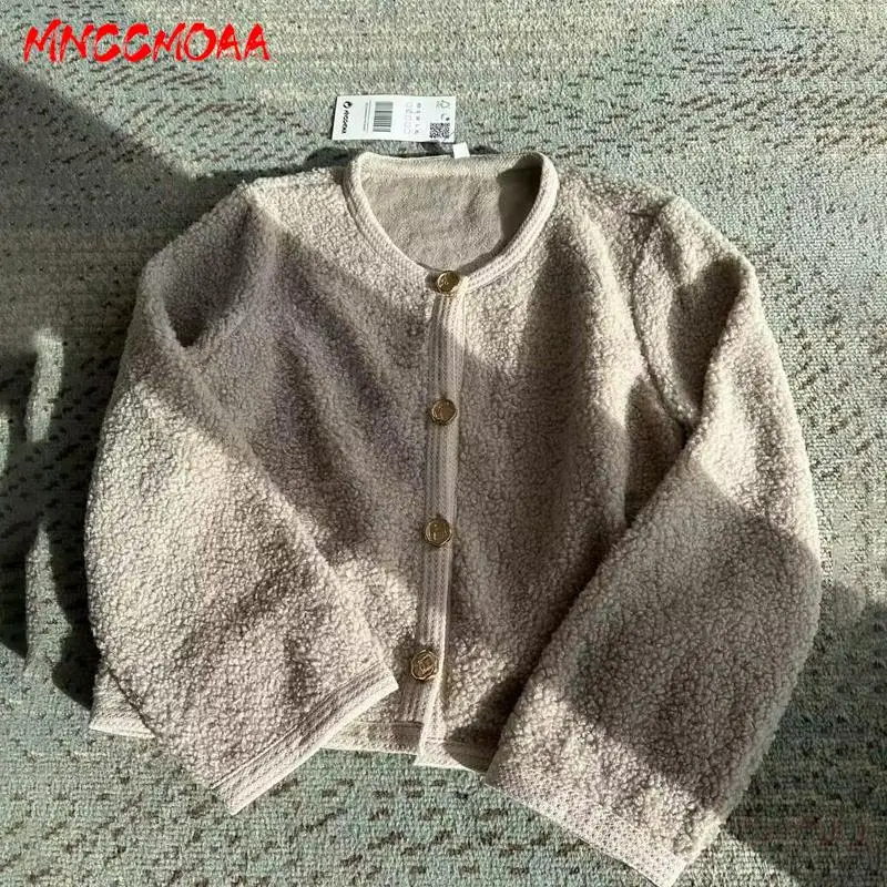 MNCCMOAA 2024 Autumn Women Fashion Loose Round Neck Button Knit Sweater Cardigan Female Solid Color Casual Long Sleeve Outerwear