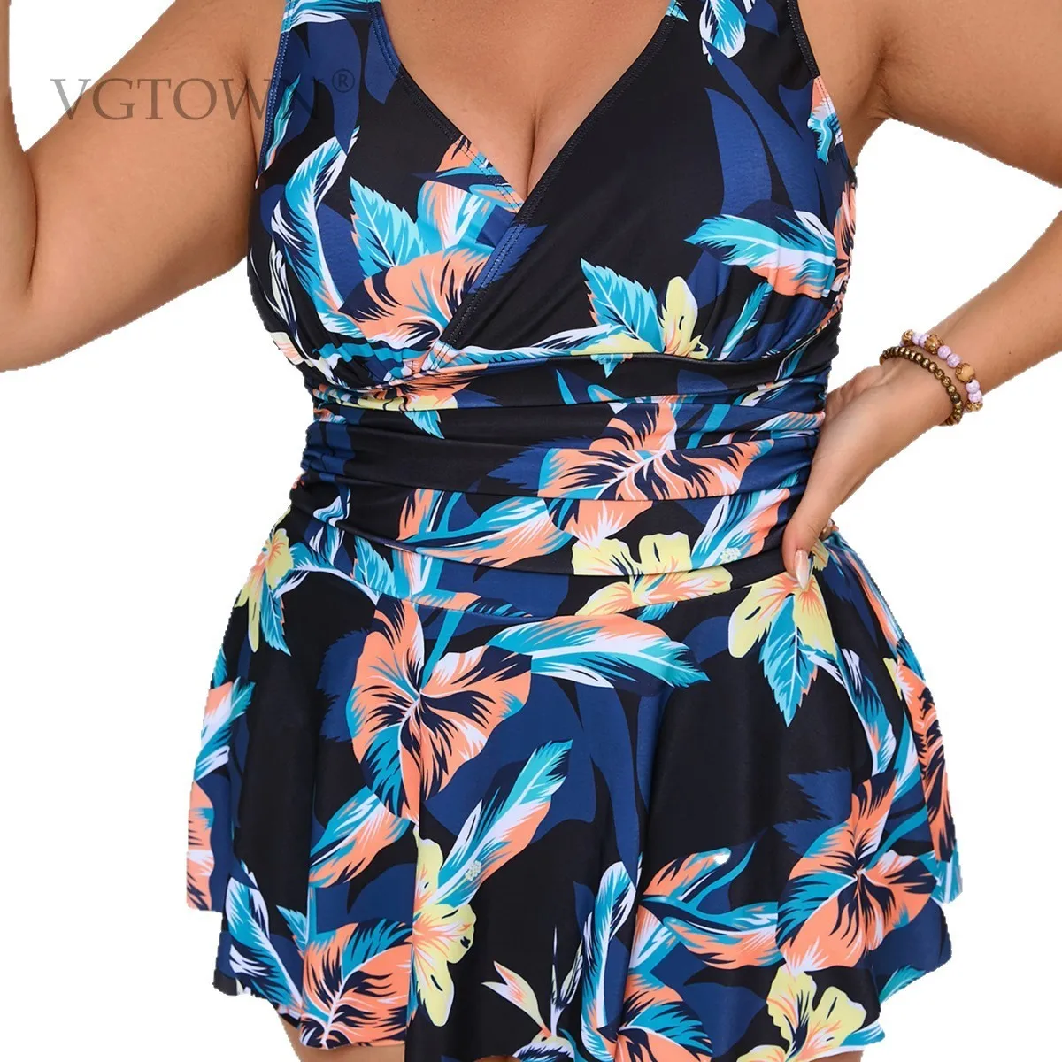 2026 New Print Strapped Plus Size Tankini Set Women High Waist Swimsuit Backless Push Up Bathing Suit Summer Bitchwear