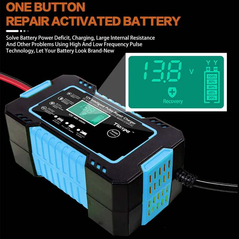 6A Full Automatic Car Battery Charger Foxsur Battery Charge Lifepo4 Battery 12V  Digital Display 100AH Gel Battery Wet Dry Lead