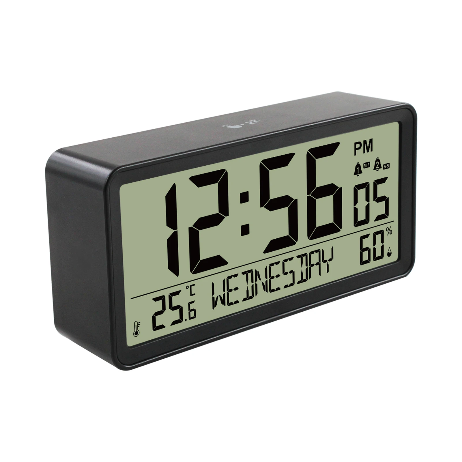 LCD Digital Alarm Clock Battery Operated Desk Electronic Small Clock Indoor Temperature Humdity Date Backlight Snooze Function