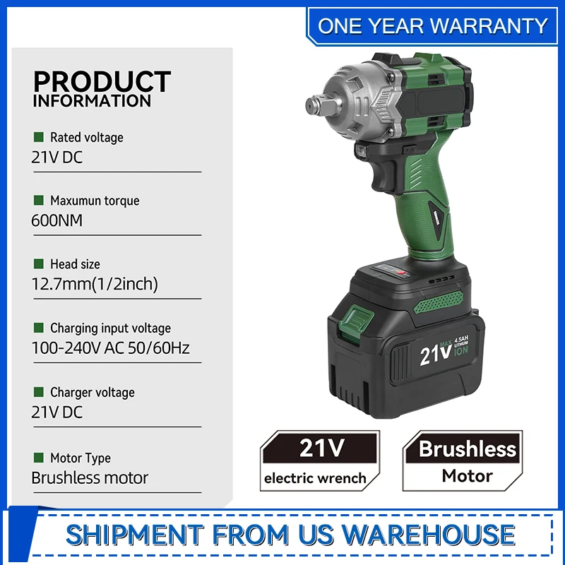 Kit de llave de impacto sin escobillas de 20 V, llave de impacto de 600 Nm y 1/2 pulgada con 2 baterías de 4,5 Ah, 2500 RPM de Prostormer